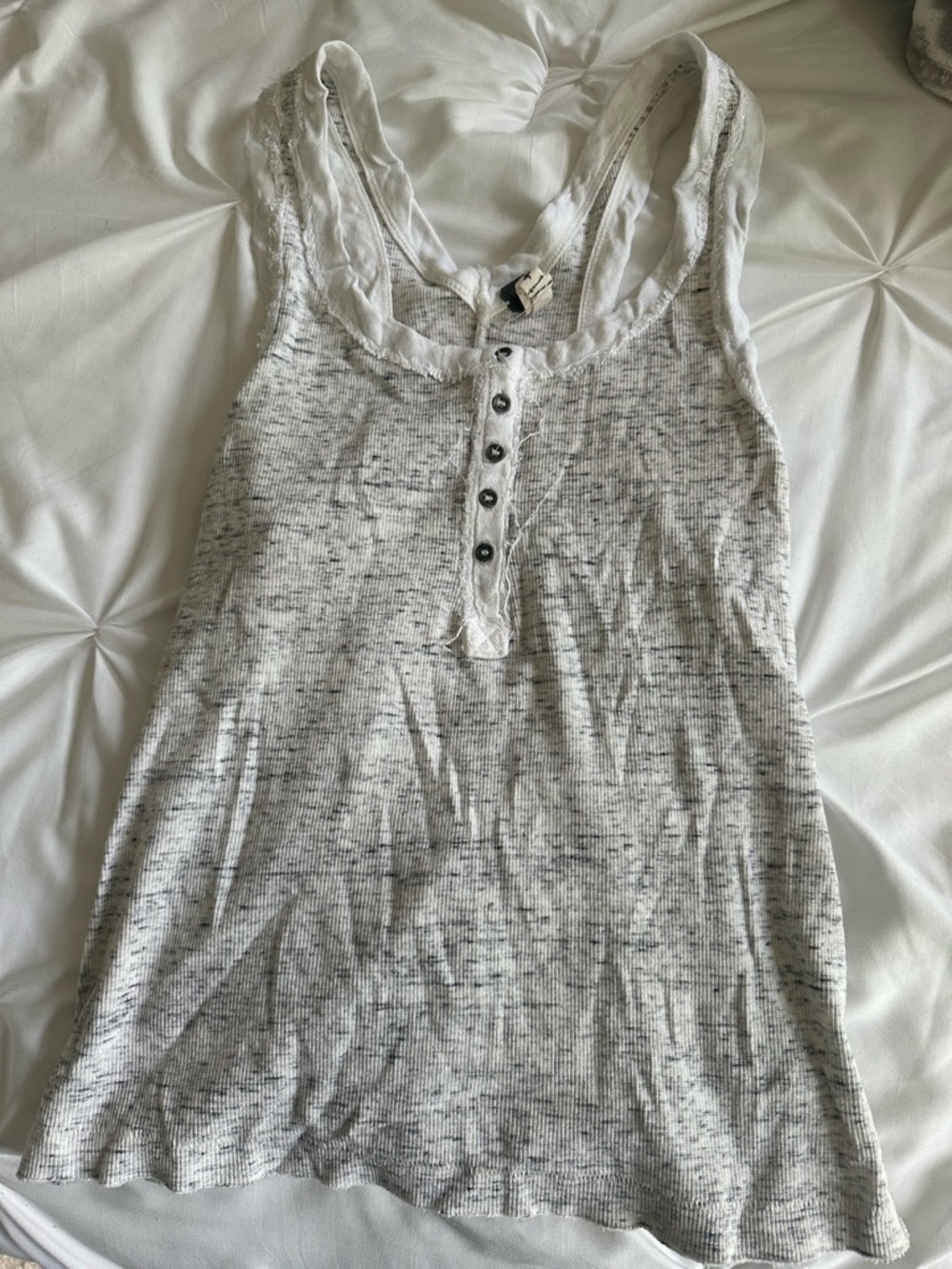 We The Free White Heather Ribbed Henley Tank with Button Placket
